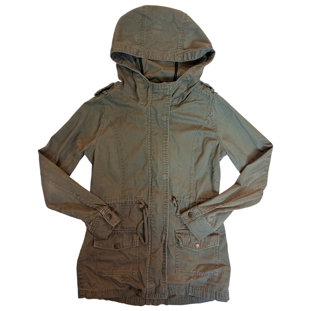 Cotton On Utility Jacket Women 4 Olive Green Hooded Anorak Drawstring Waist
